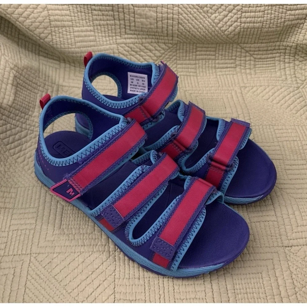 Merrell Girls Sz 4 Hiking Water Sandals Camp Lake Nature Beach Pink/Blue NEW